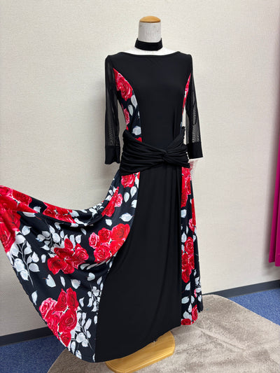 プリントオーガンジーワンピース社交ダンス衣装