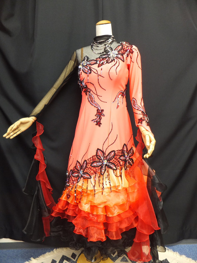 社交ダンスオレンジ フリル付きドレス